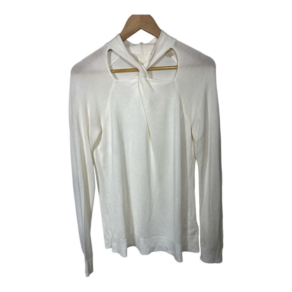 MICHAEL MICHAEL KORS Women’s Twist Neck Lightweight Sweater Cream Size Large
